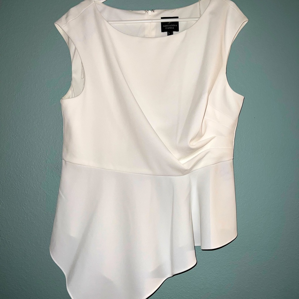 Adrianna Papell off white/cream rouched asymmetrical peplum dressy tank top!